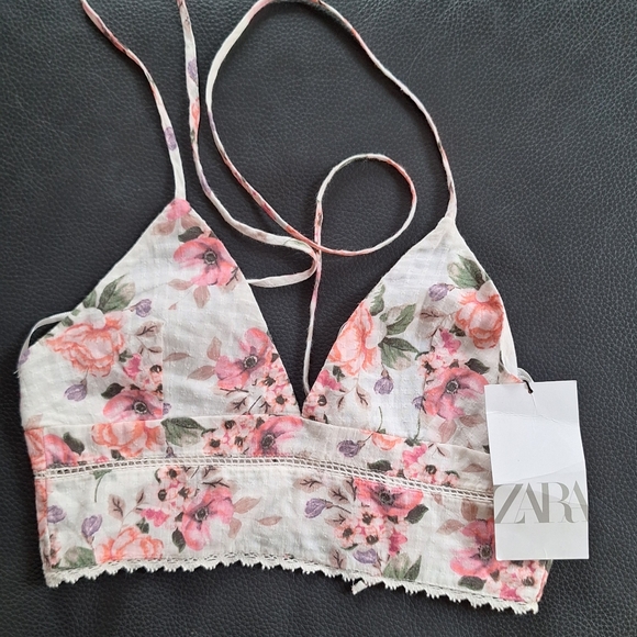 Zara Floral Tie Crop Top - Picture 4 of 13